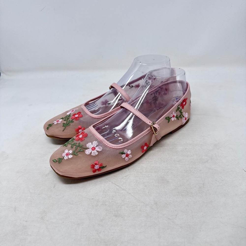 Target Mary Jane Flats Pink 10 Floral Embroidered Mesh Cottagecore Ballet Core